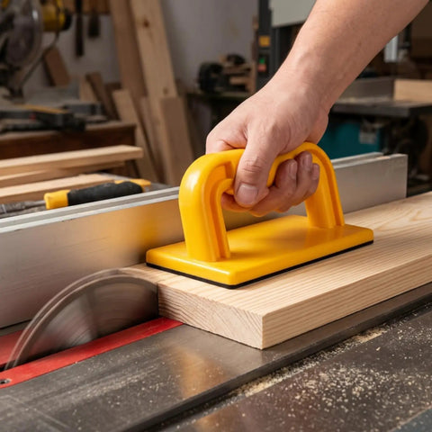 Heavy Duty Push Handle For Woodworking Keeps Your Digits Safe From Kickback On Jointers And Planers with smooth grip on wood.