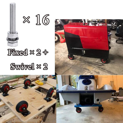 Dead Simple Heavy Duty Vacuum Air Caster Wheels 200MM 250MM with locking brakes on a workshop cart and utility platform.