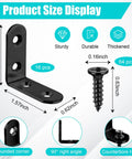 Product size display of Beefy Heavy Duty L Shaped Corner Braces For Furniture Shelves Cabinets And Frames Black 80 Pack Durable Wood Support Brackets