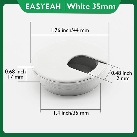 2 Pack Desk Grommet Hole Covers 1.38 Inch For Easy Desk Cable Management, White ABS Plastic Grommets, U Shape Hole Insert