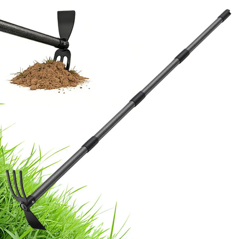 2-In-1 Garden Hoe With Adjustable 30-75 Inch Long Handle For Weeding And Tilling, showing hoe flipping feature in garden