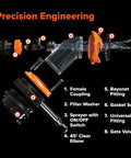 Exploded view of Rhino Blaster RV Tank Rinser With Gate Valve And Backflow Preventer components labeled.