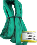 Endless Round Polyester Rigging Sling 30 Foot Green VR2 Heavy Duty Made In USA Ideal For Industrial Lifting And Material Handling 5300 Lb Vertical Load 4240 Lb Choker 10600 Lb Basket Capacity, green polyester sling with label