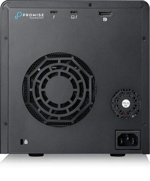 Back view of Boss Level 16TB Direct Attached Raid Storage Array showing Thunderbolt 3 and USB 3.2 ports.
