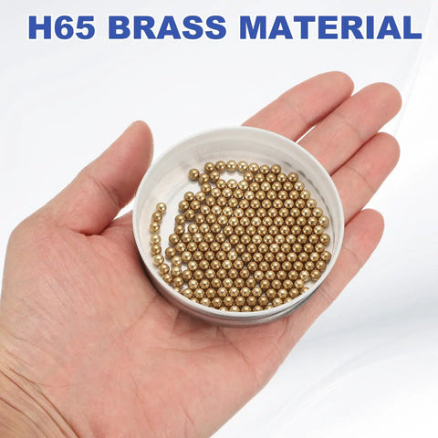 300 Pcs 4mm Brass Bearing Balls, Precision G100 Solid Brass Spheres for Machinery, Automotive, and DIY Projects, Durable, Corrosion Resistant for Water, Oil, Gas Environments, in a hand-held tray