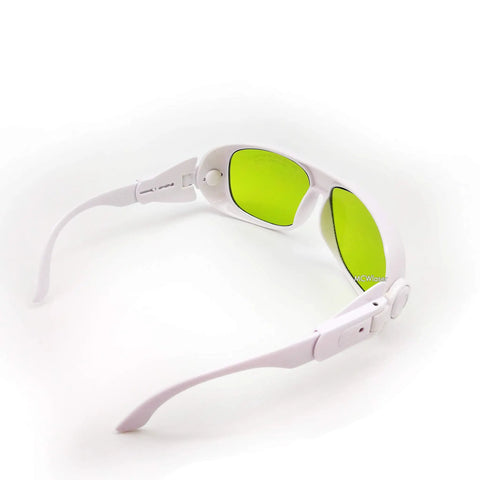 Pro Level Rugged Laser Safety Goggles With Universal EP Replacement Lenses For UV And Fiber Laser Protection, angled view.