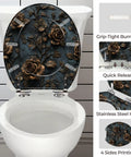 Toilet Seat Round Resin for Bathroom with floral design, 14-15 inch width, 17-18 inch length, stainless steel hinges.