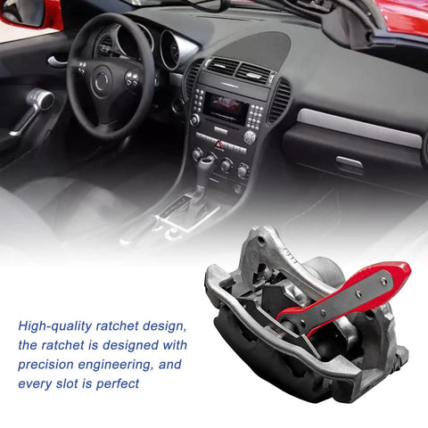 Brake Caliper Press Tool 360 Degree Swing Ratchet Piston Spreader For Fixed And Floating Calipers Small Blue tool shown with car interior