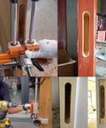 Wood Door Lock Mortiser Kit With Aluminum Frame Manual Mortising Jig And Tools Twin Screw Clamp Design For Door Lock Installation shown in use.