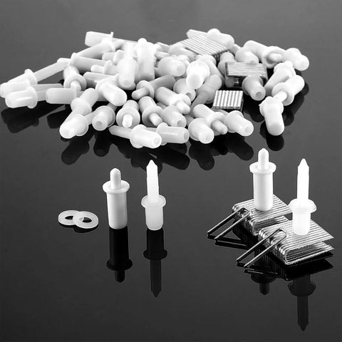 Bulletproof Plantation Shutter Repair Kit Featuring 85 Piece Hardware Collection With Spring Pins Collar Clips And Louver Staples displayed on a dark surface.