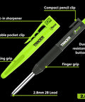 Heavy Duty Aluminum Scribe Set With Deep Hole Marking Pencil And Rugged Job Site Holster Built Tough For Woodworkers Who Want Rock Solid Precision On Any Crafting Project Daily, showing built-in sharpener and durable pocket clip.