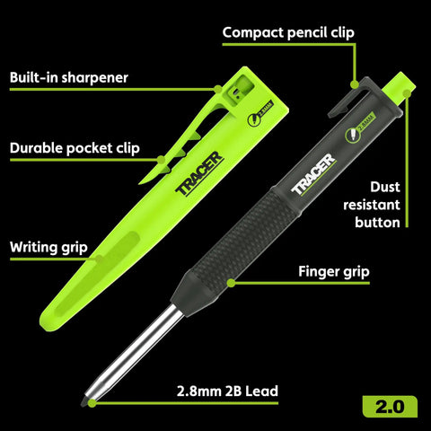 Heavy Duty Aluminum Scribe Set With Deep Hole Marking Pencil And Rugged Job Site Holster Built Tough For Woodworkers Who Want Rock Solid Precision On Any Crafting Project Daily, showing built-in sharpener and durable pocket clip.