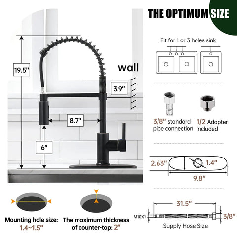Oil Rubbed Bronze Heavy Duty Commercial Pull Down Kitchen Faucet dimensions and installation details.