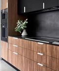 Wooden kitchen cabinets with Eight Pack Finger Edge Self Stick Cabinet Drawer Pulls 80mm White Concealed Handles No Drilling Required