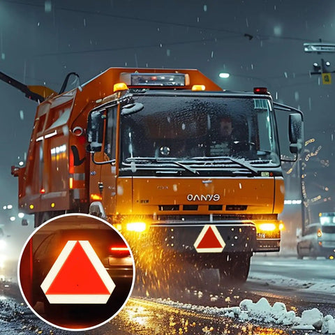 Tough As Nails Slow Moving Vehicle Sign 14x16 Inch Triangle Safety Sign on maintenance rig, weatherproof plastic, pre-drilled holes.