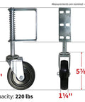 8735 Hard Rubber Spring Gate Caster With Universal Mount 5 Inch Wheel Automatic Height Adjustment For Uneven Ground 220 Lb Load Capacity