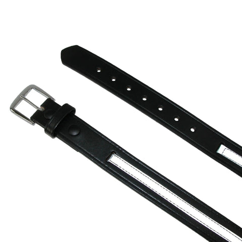 Leather Work Belt With Reflective Safety Stripe 1.5 Inch Wide In Black, Removable Silver Buckle, Made In USA, Built For Job Sites And Daily Heavy Duty Use, Size Up One For Best Fit