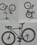 Heavy Duty Bike Repair Stand Go-To Tool For Home Mechanics, portable and stable, shown with different angles of a mounted bike