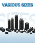 Badass M4x8mm Ball Point Set Screws 10 Pc Carbon Steel Hex Socket Spring Plungers Grub Screws in various sizes.