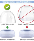 Comparison of Avent Natural Cap and Avent Classic+ Dome Cap with Maymom Screw Ring for No Drama Replacement Screw Ring Collar For Natural Baby Bottles Flawless Fit PP Or Glass Quick Change BPA Free Top Shelf Nursery Gear Four Pack Absolute Game Changer For Parents.