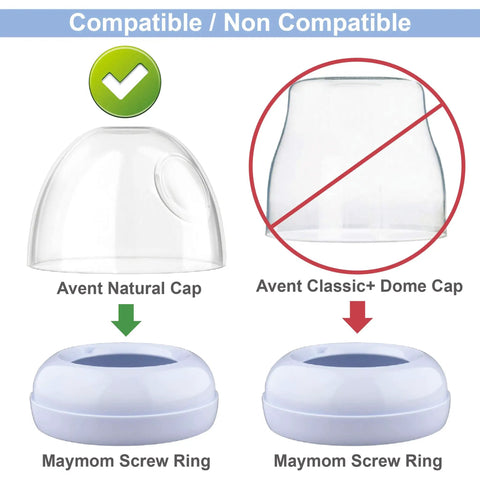 Comparison of Avent Natural Cap and Avent Classic+ Dome Cap with Maymom Screw Ring for No Drama Replacement Screw Ring Collar For Natural Baby Bottles Flawless Fit PP Or Glass Quick Change BPA Free Top Shelf Nursery Gear Four Pack Absolute Game Changer For Parents.