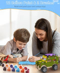 Child and adult painting wooden model from Five In One STEM Car Kit Set For Kids Ages 8 To 12 Wooden 3D Puzzle Model Cars Hands On Science Toys Build Your Own Cars Educational Craft Gift For Boys And Girls Birthday Totally Fun And Educational