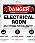 Hella Tough Aluminum Electrical Room Sign For Indoor And Outdoor Areas Killer Rust Proof Coating Zero Fuss Wall Mount Built Heavy For Commercial And Industrial Office Spaces, 10x7 inches, durable aluminum.