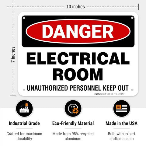 Hella Tough Aluminum Electrical Room Sign For Indoor And Outdoor Areas Killer Rust Proof Coating Zero Fuss Wall Mount Built Heavy For Commercial And Industrial Office Spaces, 10x7 inches, durable aluminum.