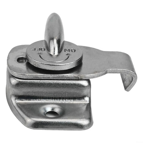 Close-up of a silver heavy duty iron table latch from the Heavy Duty Iron Table Latches And Door Hasps Two Pack Secure Connectors.