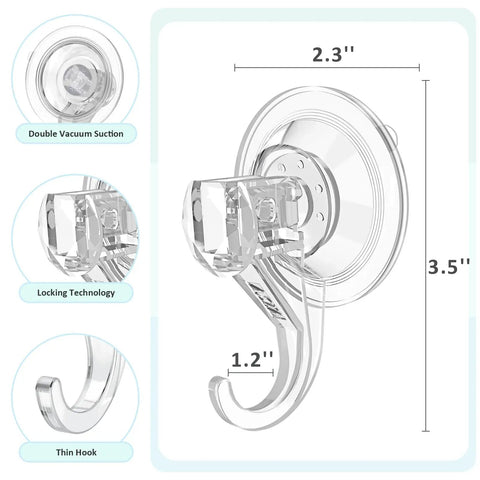 Clear Suction Cup Hooks For Shower Small Size Heavy Duty Removable And Reusable Transparent Bathroom Organizer with dimensions