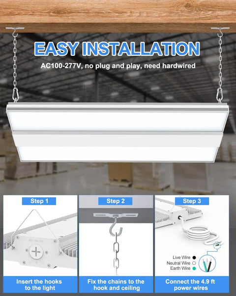 Adjustable Wattage LED High Bay Light 150W 120W 90W, 1.3Ft Linear Hanging Warehouse Lamp installation steps