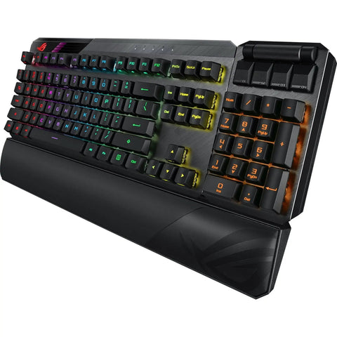 Modular Wireless Gaming Mechanical Keyboard With Snappy Tactile Switches Detachable Numpad And Plush Support Wrist Rest Plug And Play TKL Or Full Setup Smooth Aura Sync Rgb And Fast Charge with RGB lighting.