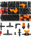 All In One 220 Piece Drip Irrigation Fittings Kit For One Quarter Inch Tubing With Misting Nozzles Micro Drippers Tees Elbows Valves
