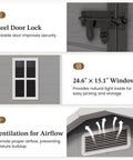 Features of Spacious 6x4 Outdoor Storage Shed With Floor: steel door lock, 24.6" x 15.1" window, ventilation for airflow