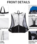 Front details of olive green Ultralight Hydration Vest Backpack with 1.5L water reservoir and breathable nylon