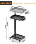 Adjustable Height Tool Cart With Wheels For Garage And Workshop, 36.2 To 42.9 Inch Height Range, Heavy Duty Metal Rolling Tool Tray Table