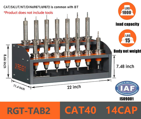 Cat 50 CNC Tool Cart With Desktop Tool Holder, 2 Layer Steel CNC Tool Cabinet for CAT40 and 40 threaded tool holders.