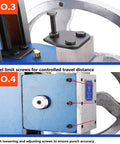 Heavy Duty Cast Iron Arbor Press With Oversized Handwheel For Stamping Bending And Forming 1320 Lbs detailed view of travel limit screws.