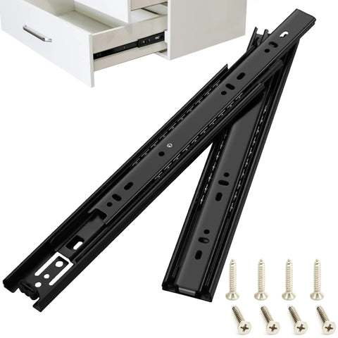 Premium Eight Inch Drawer Slides Delivering Hella Smooth Glide With Soft Close Full Extension Ball Bearing Tracks, black steel rails and screws.