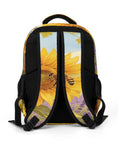 Back view of Go To Unisex Daypack With Large Capacity Sunflower Lavender Bee Farm Print Polyester Backpack with straps visible
