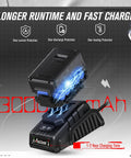 3.0Ah battery and fast charger for Brushless Half Inch Cordless Impact Wrench 20V With 3 Speeds Up To 370 Ft Lbs Torque 500 Nm 3.0Ah Battery Fast Charger And 4 Piece Impact Socket Set For Auto Repairs showcasing charging and protection features