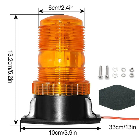 30 Led Amber Forklift Strobe Light 30W Heavy Duty Vehicle Safety Beacon with measurements 13.2cm height and 10cm base.