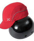 Lightweight Safety Bump Cap With Removable ABS Shell And Foam Padding, Baseball Hat Style Head Protection With Breathable Side Vents, Red Short Brim