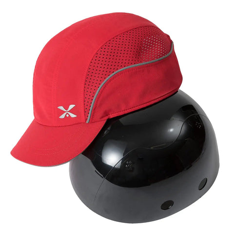 Lightweight Safety Bump Cap With Removable ABS Shell And Foam Padding, Baseball Hat Style Head Protection With Breathable Side Vents, Red Short Brim