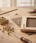 Gold Self Tapping Wood Screws With Integrated Washers, Countersunk Head Fasteners for Picture Frames on wooden table