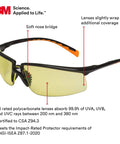 Anti Fog Amber Lens Safety Glasses With Black Frame European Style ANSI Z87 Eye Protection with soft nose bridge and wrap design