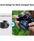 58mm Tulip Flower Lens Hood For Canon DSLRs And EF-S 18-55mm Kit Lenses Reversible Design in hand showing compact travel storage