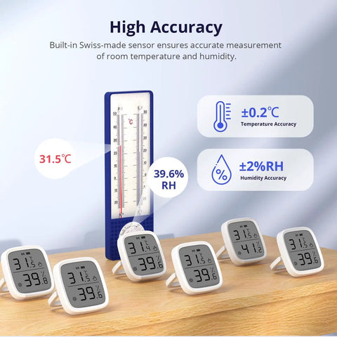 Zigbee Indoor Temperature And Humidity Sensor With LCD Display SNZB-02D Smart Hygrometer Works With Alexa And Google Home For Real Time Remote Monitoring And Home Automation ZigBee 3.0 Hub Required 1 Pack with LCD reading 31.5°C and 39.8% RH