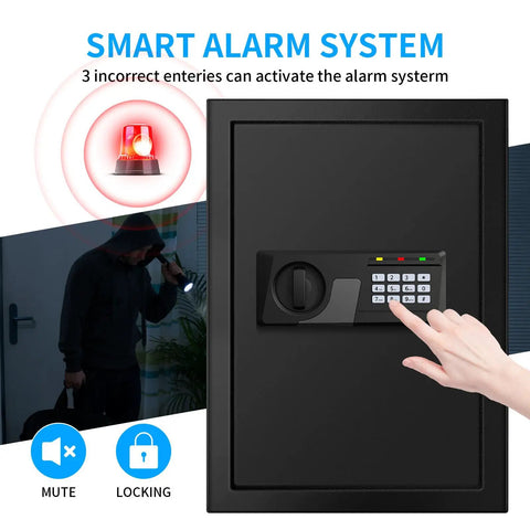 3.3 Cu Ft Fireproof Home Safe with Waterproof Seal Digital Keypad Lock, anti-theft alarm system feature illustration.