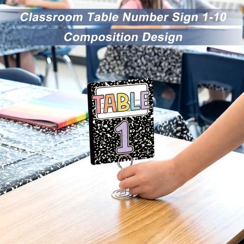 Classroom Table Numbers 1 Through 10 With Stands Group Cards For Easy Teacher Management Back To School Decor Team Labels And Signs For Classrooms Today, table 1 sign on desk with metal stand.